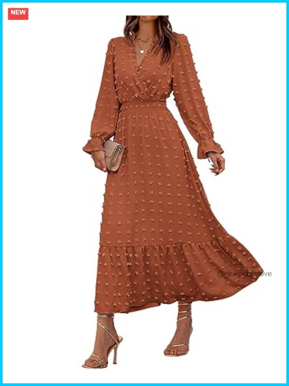 Women's Swiss Dots A-Line Maxi Dress Long Sleeve Wedding Guest Fall